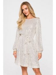 Made of emotion Sukienka w kolorze szampańskim rozmiar: M. Szare sukienki damskie Made Of Emotion, m, bez wzorów, bez kołnierzyka, bez ramiączek, mini. Za 367.95 zł.