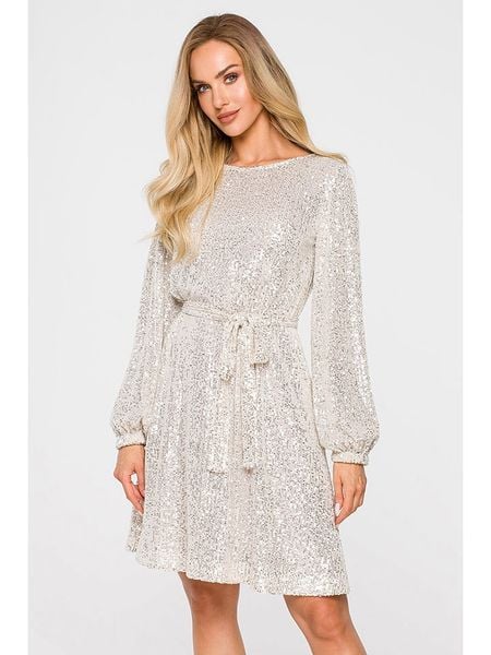 Made of emotion Sukienka w kolorze szampańskim rozmiar: M. Szare sukienki damskie Made Of Emotion, m, bez wzorów, bez kołnierzyka, bez ramiączek, mini. Za 367.95 zł.