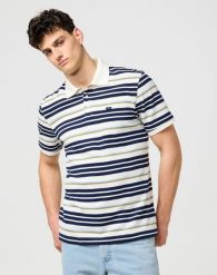 MESKA KOSZULKA POLO WRANGLER STRIPE POLO SHIRT WORN WHITE 112371509. Białe koszulki polo męskie Wrangler, l, bez wzorów, bez ramiączek. Za 99.99 zł.