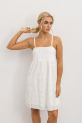 SUKIENKA FELICJA ECRU M - Flawless. Brązowe sukienki damskie Flawless, na co dzień, m, bez wzorów, z bawełny, boho, bez kołnierzyka, bez ramiączek, mini, proste. Za 175.00 zł.