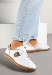 Biało-Złote Skórzane Sneakersy Klasyczne Tenisówki z Metalicznym Zdobieniem Marins. Białe trampki i tenisówki damskie Born2be, z aplikacjami, z jeansu. Za 159.99 zł.
