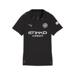 Damska koszulka wyjazdowa Manchester City 25/26 PUMA. Czarne t-shirty damskie Puma, xs, z aplikacjami, z poliesteru, bez kołnierzyka. Za 219.00 zł.