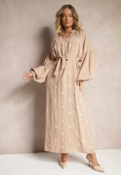 Beżowa Sukienka z Wiskozy Oversize Ozdobiona Haftem Venalari. Brązowe sukienki damskie Renee, na co dzień, na lato, m, bez wzorów, z wiskozy, eleganckie, bez kołnierzyka, bez ramiączek, maxi, oversize. W wyprzedaży za 104.99 zł.