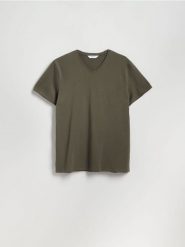 Bawełniany t-shirt slim fit - jasnozielony. Zielone t-shirty męskie Reserved, l, bez wzorów, z bawełny, bez kołnierzyka. Za 59.99 zł.