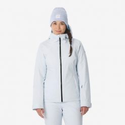 Kurtka narciarska i snowboardowa damska Quechua 500. Białe kurtki damskie QUECHUA, l, bez wzorów, z materiału, z kapturem, narciarskie. Za 439.99 zł.