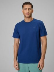 4F T-shirt regular gładki męski - granatowy M. Niebieskie t-shirty męskie 4f, m, bez wzorów, z materiału, bez kołnierzyka. Za 49.99 zł.