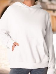 Bluza hoodie z kieszenią - kremowy. Białe bluzy bez kaptura damskie Sinsay, l, z dzianiny. W wyprzedaży za 22.99 zł.