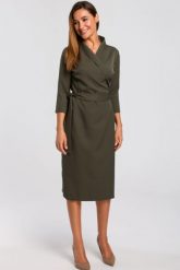 Elegancka sukienka biznesowa kopertowa z paskiem zielona. Zielone sukienki damskie Stylove, do pracy, l, bez wzorów, biznesowe, bez kołnierzyka, bez ramiączek, kopertowe. Za 309.00 zł.