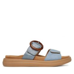 Klapki Remonte. Niebieskie klapki damskie Remonte, bez wzorów, bez obcasa. Za 339.99 zł.