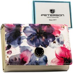 Elegancki portfel damski w kwiaty wykonany ze skóry naturalnej i ekologicznej PTN PX30-PF1 Peterson. Portfele damskie Peterson, bez wzorów, ze skóry. Za 119.99 zł.