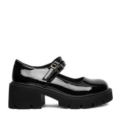 Półbuty JENNY. Czarne półbuty damskie Jenny, bez wzorów, bez obcasa, na obcasie. Za 139.99 zł.