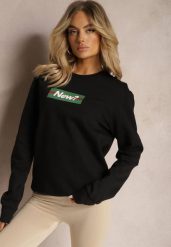 Czarna Bawełniana Bluza z Nadrukiem Corneta. Czarne bluzy bez kaptura damskie Renee, s, z bawełny. Za 49.99 zł.