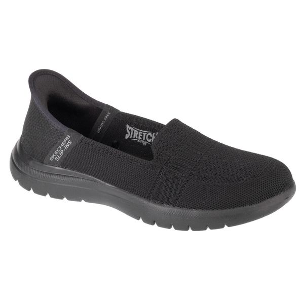 Buty do chodzenia damskie, Skechers Slip-Ins On The Go Flex - Camellia. Czarne trampki i tenisówki damskie Skechers, bez wzorów, z materiału. Za 483.00 zł.