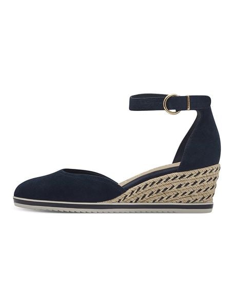 Tamaris Skórzane czółenka w kolorze granatowym na koturnie rozmiar: 42. Niebieskie czółenka damskie Tamaris, bez wzorów, bez obcasa, na koturnie. Za 131.43 zł.