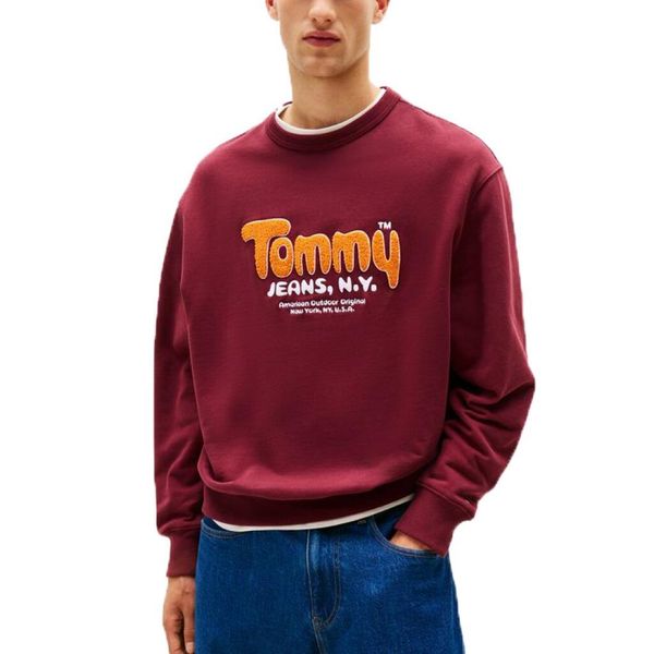 Bluza polarowa TOMMY JEANS TJM RLX BOUCLE FNT PLY C Bordeaux. Czerwone bluzy bez kaptura męskie Tommy Hilfiger, m, z jeansu. Za 446.28 zł.