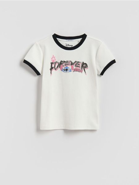 Prążkowany t-shirt Lilo i Stitch - wielobarwny. Koszulki dziewczęce Reserved, bez wzorów, z bawełny, bez ramiączek. Za 45.99 zł.