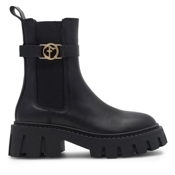 Botki Eva Minge. Czarne botki damskie Eva Minge, bez obcasa, na słupku, bez zapięcia. Za 479.00 zł.