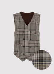 PAKO LORENTE – Brązowa dwurzędowa kamizelka męska w kratę. Brązowe kamizelki męskie Pako Lorente, m, z wełny. Za 599.99 zł.