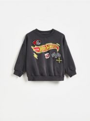 Bawełniana bluza Hot Wheels - ciemnoszary. Szare bluzy i bluzki niemowlęce Reserved, bez wzorów, z bawełny, bez ramiączek, bez kaptura. Za 55.99 zł.
