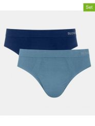 Sloggi Slipy (2 pary) "Go Smooth" w kolorze niebieskim i granatowym rozmiar: S. Niebieskie slipki męskie Sloggi, bez wzorów. Za 77.95 zł.