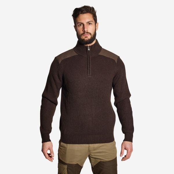 Sweter męski Solognac 500. Brązowe swetry męskie SOLOGNAC, m, bez wzorów, z bawełny, bez kołnierzyka. Za 169.99 zł.