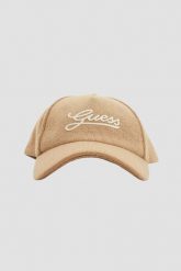GUESS Beżowa czapka z daszkiem Baseball Cap. Brązowe czapki z daszkiem damskie Guess, z aplikacjami. W wyprzedaży za 99.99 zł.