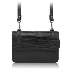 Mała torebka damska skórzana kopertówka na ramię do ręki 2w1 croco czarna Paolo Peruzzi AY-21-CRBL. Czarne torebki wieczorowe bez wzorów, ze skóry, eleganckie, bez kołnierzyka, bez ramiączek. Za 109.47 zł.