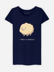 WOOOP Koszulka "Haircut Sheep" w kolorze granatowym rozmiar: S. Niebieskie bluzki damskie Wooop, s, bez wzorów, z bawełny, bez kołnierzyka, bez ramiączek. Za 56.99 zł.