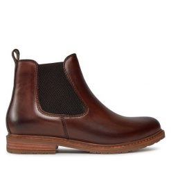 Sztyblety Tamaris. Brązowe botki damskie Tamaris, bez obcasa, na płaskiej podeszwie, bez zapięcia. Za 379.99 zł.