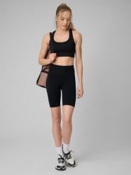 Legginsy do biegania krótkie damskie z wysokim stanem bezszwowe. Fioletowe legginsy damskie 4f, l, bez wzorów, z dzianiny. Za 99.99 zł.