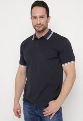 Granatowa Koszulka o Fasonie Polo z Guzikami Timarie. Niebieskie koszulki polo męskie Born2be, m, bez wzorów, z dresówki, bez ramiączek. Za 69.99 zł.