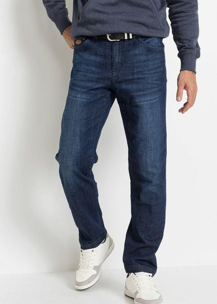 Jeansy classic fit z wzmocnionym krokiem, tapered. Niebieskie jeansy męskie bonprix. Za 169.99 zł.