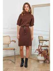 Joséfine Sukienka dzianinowa "Beka" w kolorze jasnobrązowym rozmiar: M. Brązowe sukienki damskie Joséfine, na co dzień, m, bez wzorów, z dzianiny, bez kołnierzyka, bez ramiączek, midi, proste. Za 187.52 zł.