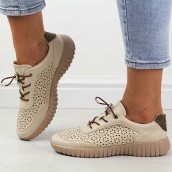 Beżowe Gr ażurowe półbuty damskie M.Daszyński 2270-2. Brązowe półbuty damskie M.Daszyński, w ażurowe wzory, ze skóry, bez obcasa. Za 139.00 zł.