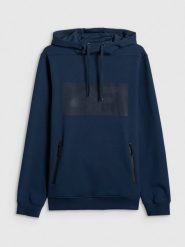 4F Bluza dresowa regular z kapturem męska - granatowa M. Niebieskie bluzy z kapturem męskie 4f, m, z bawełny. Za 199.99 zł.