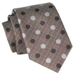 Krawat - ALTIES - Brązowy w Grochy. Brązowe krawaty i muchy męskie Alties, bez wzorów, z tkaniny, eleganckie. Za 49.00 zł.