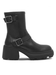 Badura Botki TAL-01 Czarny. Czarne botki damskie Badura, ze skóry, bez obcasa, na słupku, bez zapięcia. Za 359.99 zł.