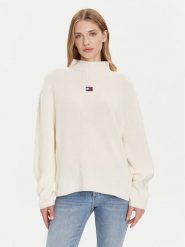 Tommy Jeans Sweter Badge DW0DW21676 Écru Relaxed Fit. Swetry klasyczne damskie Tommy Jeans, xl, z bawełny, bez kołnierzyka. Za 389.99 zł.