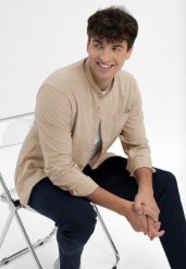 Koszula ze stójką, Slim Fit, K-LANGE. Brązowe koszule męskie Volcano, l, bez wzorów, z bawełny, bez kołnierzyka, bez ramiączek. Za 149.99 zł.