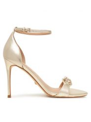 Guess Sandały FLTKAB LEM03 Złoty. Żółte sandały damskie Guess, z aplikacjami, ze skóry, bez obcasa, na szpilce. Za 539.99 zł.