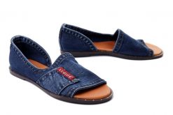 LANQIER 42C0192 jeans, sandały damskie. Niebieskie sandały damskie Lanqier, bez wzorów, z jeansu, bez obcasa, na obcasie. Za 119.94 zł.