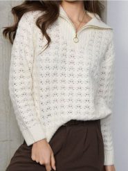 Ażurowy sweter chunky - kremowy. Białe swetry klasyczne damskie Sinsay, l, bez kołnierzyka. Za 69.99 zł.