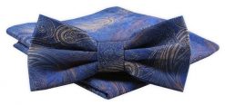 Mucha Męska Alties z Poszetką - Ciemnoniebieska. Niebieskie krawaty i muchy męskie Alties, bez wzorów, eleganckie. Za 54.00 zł.