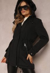 Czarna Kurtka Parka z Kapturem z Futerkiem Jossie. Czarne kurtki damskie Renee, xl, bez wzorów, z futra, z kapturem. Za 149.99 zł.