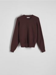 Sweter regular z wiskozą - ciemnobrązowy. Brązowe swetry klasyczne damskie Reserved, l, z dzianiny, bez kołnierzyka. W wyprzedaży za 69.99 zł.