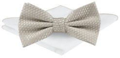 Męska Mucha w Komplecie z Poszetką - Chattier - Ecru, Drobny Wzór. Krawaty i muchy męskie Chattier, bez wzorów, eleganckie. Za 65.00 zł.
