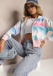 Różowo-Niebieska Krótka Bluza z Kapturem Wzorem Tie-Dye i Szerokim Ściągaczem Therini. Czerwone bluzy z kapturem damskie Renee, l. Za 59.99 zł.