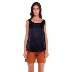 Satynowy top damski w kolorze czarno-białym. Czarne topy damskie LEONE 1947 APPAREL, bez wzorów, z satyny, bez ramiączek. Za 63.11 zł.