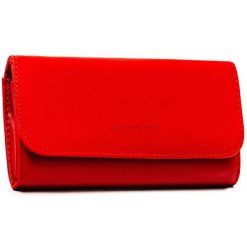 Duży portfel damski ze skóry ekologicznej w czerwonym kolorze z kieszonką zewnętrzną, zamykany na zatrzask - 4U Cavaldi. Czerwone portfele damskie 4U Cavaldi, bez wzorów, ze skóry ekologicznej. Za 45.00 zł.