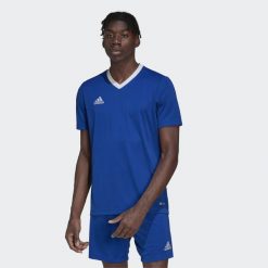 Koszulka piłkarska męska adidas Entrada 22 Jersey. Niebieskie t-shirty sportowe męskie Adidas, m, z jersey, bez ramiączek, do piłki nożnej. Za 59.78 zł.